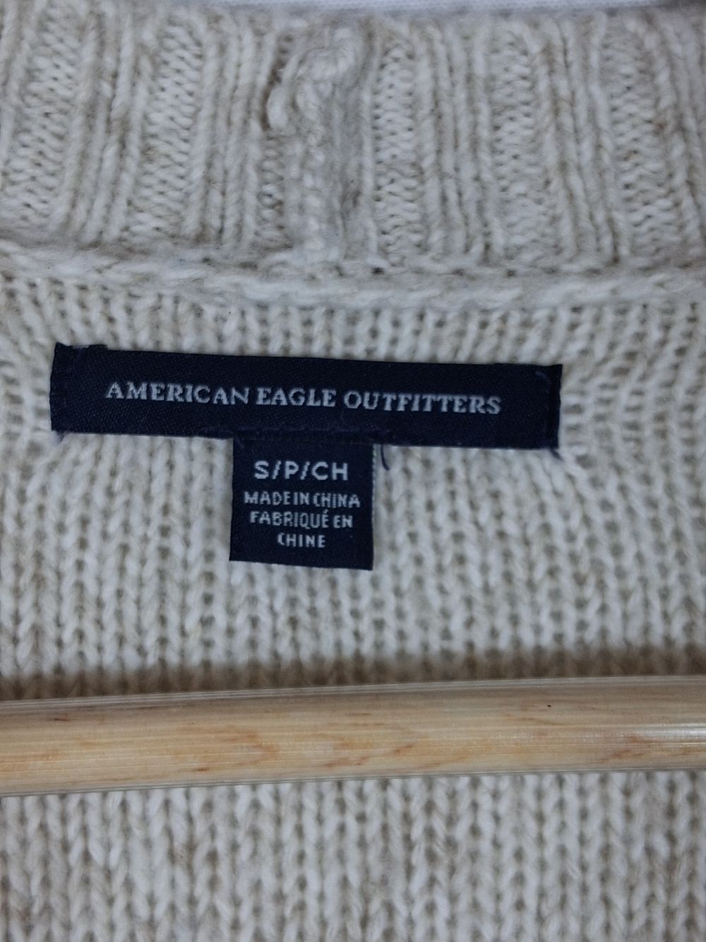 American Eagle Oatmeal Knit Cardigan Open Front Boho Sweater Pockets Sm Preppy - Picture 3 of 8